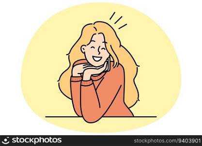 Portrait of smiling young woman look at camera feeling optimistic and joyful. Happy millennial girl posing indoors. Vector illustration.. Portrait of smiling girl looking at camera