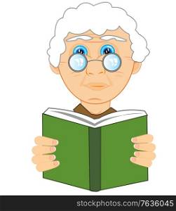 Portrait of the elderly women with book in hand. Grandmother bespectacled reads book on white background is insulated