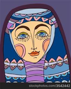 Portrait of the girl in a violet headscarf