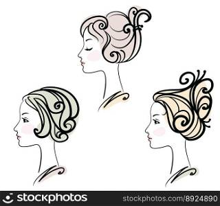 Portrait of three female with stylized hairstyles vector image