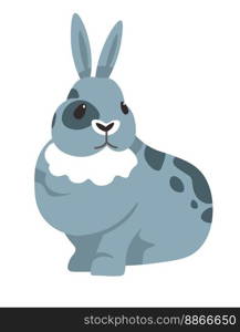 Portrait of wild hare with spots on coat. Isolated rabbit with long ears and fluffy fur. Wildlife and biodiversity of woodlands or forest, cute personage with muzzle. Vector in flat style illustration. Rabbit portrait, cute wildlife hare animal vector