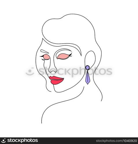 Portrait of woman on white background.One line drawing style.