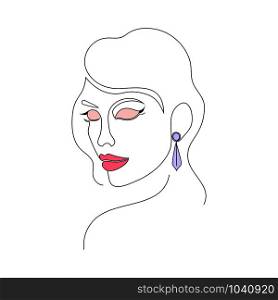 Portrait of woman on white background.One line drawing style.