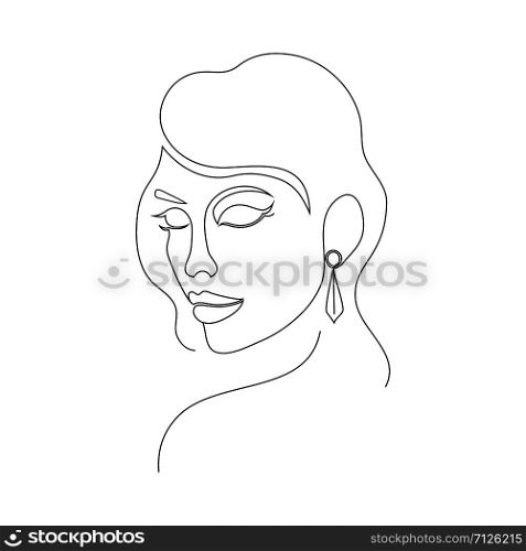 Portrait of woman on white background.One line drawing style.Tattoo idea.
