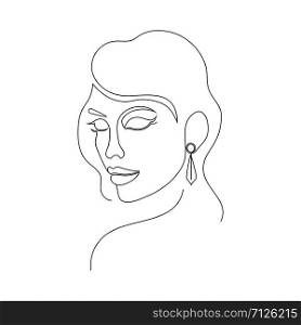 Portrait of woman on white background.One line drawing style.Tattoo idea.