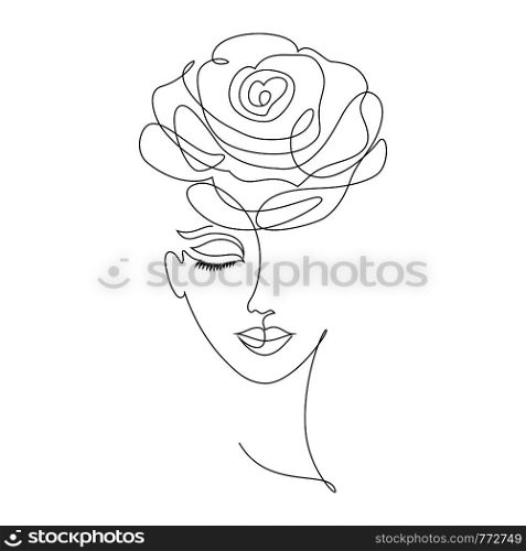 Portrait of young girl on white background.One line drawing style.