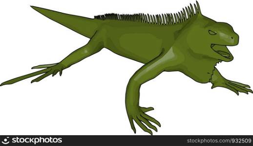 Portrait or looking like reptile predator green in color It is very dangerous animal having two eyes vector color drawing or illustration