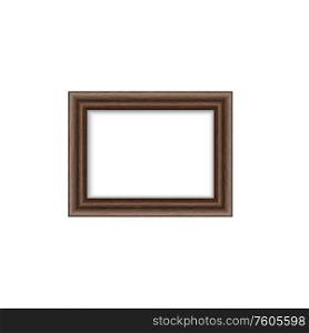 Portrait or picture empty wooden frame isolated photoframe. Vector framework object, blank framing. Framework object blank framing isolated wood frame