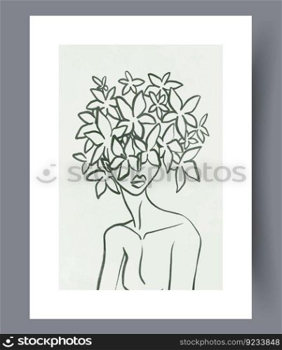 Portrait woman environmental lady wall art print. Contemporary decorative background with lady. Wall artwork for interior design. Printable minimal abstract woman poster.. Portrait woman environmental lady wall art print