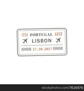 Portugal departure visa, passport control stamp vector isolated icon. Destination insignia, Lisbon city destination. Departure visa to Portugal Lisbon vector