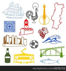 Portugal icons set. Portuguese national traditional symbols and objects. Portugal icons set. Portuguese national traditional symbols and objects.