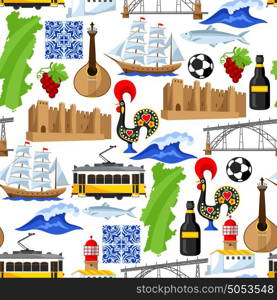 Portugal seamless pattern. Portuguese national traditional symbols and objects. Portugal seamless pattern. Portuguese national traditional symbols and objects.