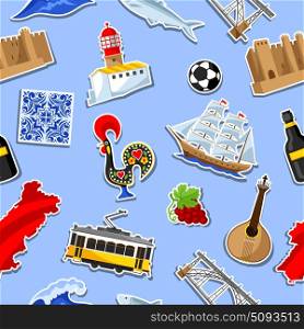 Portugal seamless pattern with stickers. Portuguese national traditional symbols and objects. Portugal seamless pattern with stickers. Portuguese national traditional symbols and objects.