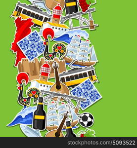 Portugal seamless pattern with stickers. Portuguese national traditional symbols and objects. Portugal seamless pattern with stickers. Portuguese national traditional symbols and objects.