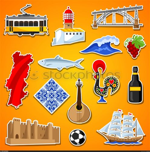 Portugal stickers set. Portuguese national traditional symbols and objects. Portugal stickers set. Portuguese national traditional symbols and objects.