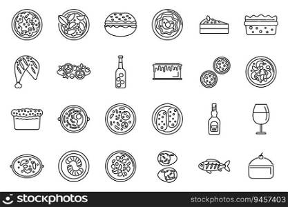 Portugese cuisine icons set outline vector. Bowl cooking. Cafe cuisine. Portugese cuisine icons set outline vector. Bowl cooking