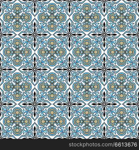 Portuguese azulejo ceramic tile pattern. Ethnic folk ornament. Mediterranean traditional ornament. Italian pottery, mexican talavera or spanish majolica.. Portuguese azulejo ceramic tile pattern.