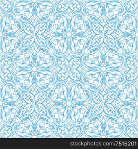 Portuguese azulejo ceramic tile pattern. Mediterranean traditional ornament. Italian pottery or spanish majolica. Baroque damask background with vintage scroll leaves.. Portuguese azulejo ceramic tile pattern.