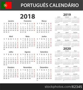 Portuguese Calendar for 2018, 2019 and 2020. Scheduler, agenda or diary template. Week starts on Monday