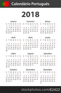 Portuguese Calendar for 2018. Scheduler, agenda or diary template. Week starts on Monday