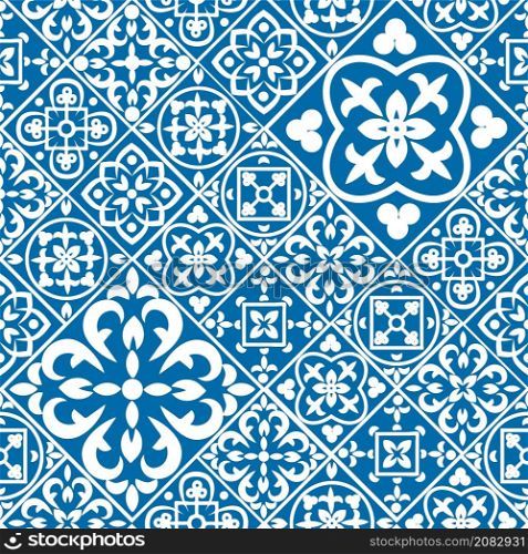 Portuguese seamless pattern with azulejo tiles. Gorgeous seamless patchwork pattern from colorful Moroccan tiles, ornaments. wallpaper, pattern fills, web page background,surface textures.. Portuguese seamless pattern with azulejo tiles. Gorgeous seamless patchwork pattern from colorful Moroccan tiles, ornaments