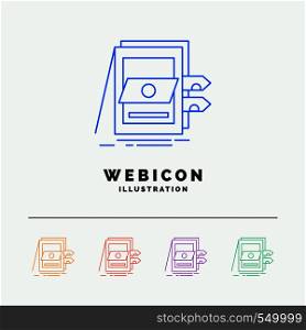 POS, Accounting, Sale, System, Files 5 Color Line Web Icon Template isolated on white. Vector illustration. Vector EPS10 Abstract Template background