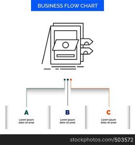 POS, Accounting, Sale, System, Files Business Flow Chart Design with 3 Steps. Line Icon For Presentation Background Template Place for text. Vector EPS10 Abstract Template background