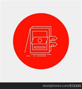 POS, Accounting, Sale, System, Files White Line Icon in Circle background. vector icon illustration. Vector EPS10 Abstract Template background