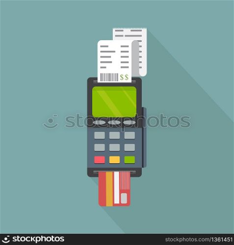 Pos machine with credit card. Vector. Pos terminal. Pos cashless payment concept.. Pos terminal. Pos cashless payment concept. Pos machine with credit card. Vector