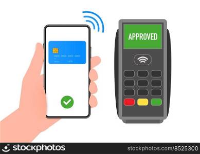 POS Terminal and smartphone on a white background. Vector illustration. POS Terminal and smartphone on a white background. Vector illustration.
