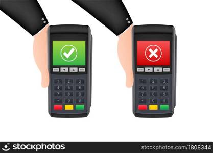 POS terminal. Approved and Rejected payment. Vector stock illustration. POS terminal. Approved and Rejected payment. Vector stock illustration.