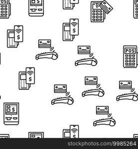 Pos Terminal Device Vector Seamless Pattern Thin Line Illustration. Pos Terminal Device Vector Seamless Pattern