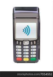 POS Terminal for Contactless payment, communication technology. Near-field communication protocol. Vector Icon. Wifi Mobile Pay. Wireless bank, mobile, NFC, Credit Card payments