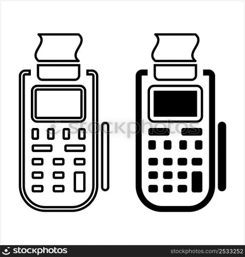 Pos Terminal Icon, Point Of Sales Machine, Debit Credit Card Reader, Hardware Device For Processing Card Payments At Retail Location Vector Art Illustration