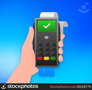 POS Terminal on a white background. Approved terminal operation.. POS Terminal on a white background. Approved terminal operation
