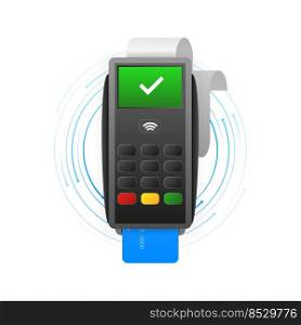 POS Terminal on a white background. Approved terminal operation.. POS Terminal on a white background. Approved terminal operation