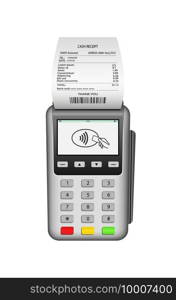 Pos terminal. Pos machine for payment. nfc pay with invoice. Card pay in terminal with receipt. Realistic mockup of wireless payment with help credit, debit card. Device for purchase. Vector.. Pos terminal. Pos machine for payment. nfc pay with invoice. Card pay in terminal with receipt. Realistic mockup of wireless payment with help credit, debit card. Device for purchase. Vector