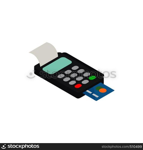 POS terminal with credit card icon in isometric 3d style on a white background. POS terminal with credit card icon