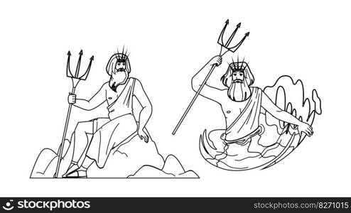 poseidon ancient vector. greek neptune, mythology sea god, water ocean, spear trident poseidon ancient character. people Illustration. poseidon ancient vector