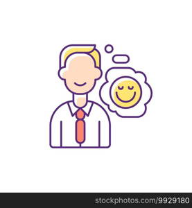 Positive attitude RGB color icon. Optimistic employee. Personal achievement. Core corporate values. Job motivation. Company culture and ethics. Corporate management. Isolated vector illustration. Positive attitude RGB color icon