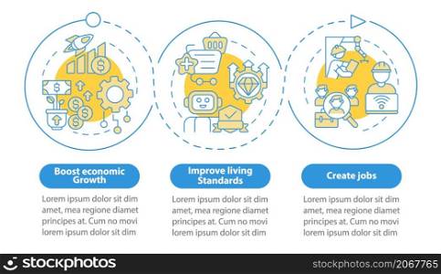 Positive automation impact blue circle infographic template. Data visualization with 3 steps. Process timeline info chart. Workflow layout with line icons. Myriad Pro-Bold, Regular fonts used. Positive automation impact blue circle infographic template