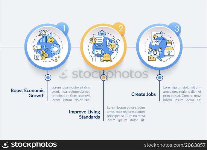 Positive automation impact on society circle infographic template. Data visualization with 3 steps. Process timeline info chart. Workflow layout with line icons. Lato-Bold, Regular fonts used. Positive automation impact on society circle infographic template