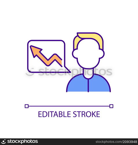 Positive employee growth RGB color icon. Advance in career. Gaining new skills. Professional development. Isolated vector illustration. Simple filled line drawing. Editable stroke. Arial font used. Positive employee growth RGB color icon