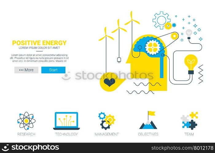 Positive energy - alternate energy concept illustration website with icon in flat design