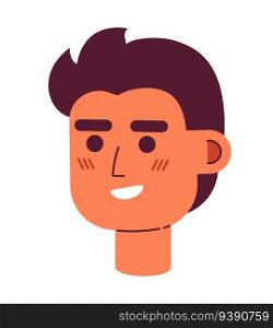 Positive handsome young man semi flat vector character head. Editable cartoon avatar icon. Blessed caucasian entrepreneur. Face emotion. Colorful spot illustration for web graphic design, animation. Positive handsome young man semi flat vector character head