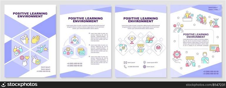Positive learning environment brochure template. Leaflet design with linear icons. Editable 4 vector layouts for presentation, annual reports. Arial-Black, Myriad Pro-Regular fonts used. Positive learning environment brochure template