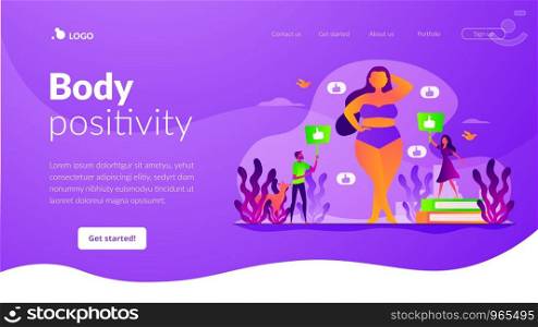 Positive lifestyle, optimistic attitude. Overweight lingerie model. Body positivity, acceptance for all body types, body image, self-confidence concept. Website homepage header landing web page template.. Body positive landing page template