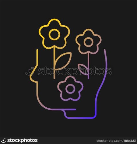 Positive mindset vector icon for dark theme. Optimistic attitude. Lifestyle and approach. Skill that leads to success. Thin line color symbol. Modern style pictogram. Vector isolated outline drawing. Positive mindset vector icon for dark theme