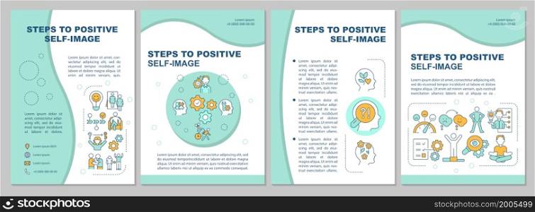 Positive self-image guide brochure template. Optimistic self-esteem. Flyer, booklet, leaflet print, cover design with linear icons. Vector layouts for presentation, annual reports, advertisement pages. Positive self-image guide brochure template