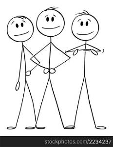 Positive smiling business team with leader in front, vector cartoon stick figure or character illustration.. Smiling Business Team With Leader, Vector Cartoon Stick Figure Illustration